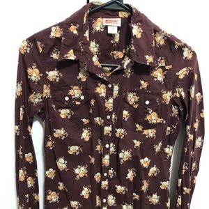 Western Floral Pearl Button Top Sz S